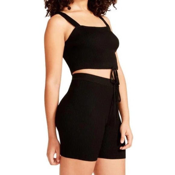 MADDEN GIRL Women's Black Two Piece Ribbed Knit Tank Top Biker Short Set - NWT - Picture 1 of 5
